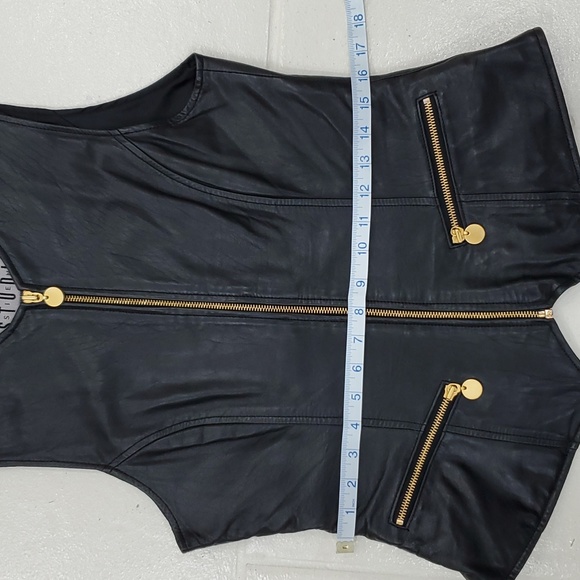 Siena Studio leather vest women's size medium black gold zippers lined pockets - Picture 5 of 9